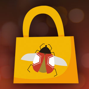 Illustration of a handbag with a fly motif on it