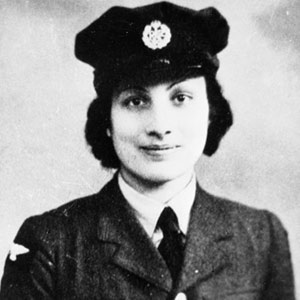 Black and white photo from the 40's of Noor Inayat Khan in uniform