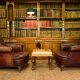 Two leather chairs in an old library