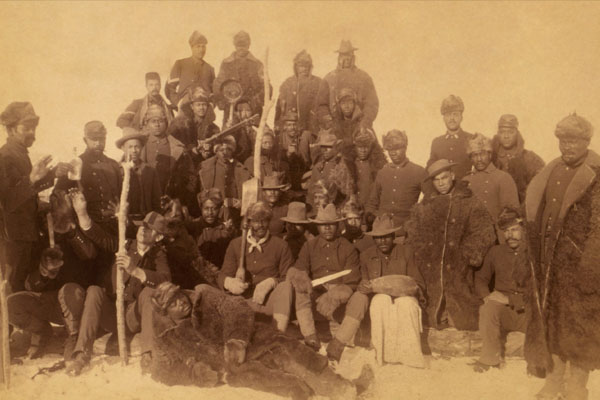 photograph of a group of Buffalo Soldiers of the 25th Infantry Regiment in 1890