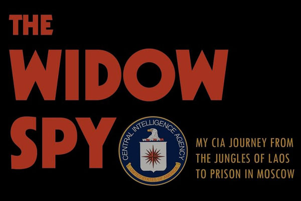 Book cover: The Widow Spy - Red text on black with CIA logo
