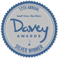Davey Awards 2021 Silver award badge, with text: 17th Annual Davey Awards - Silver Winner